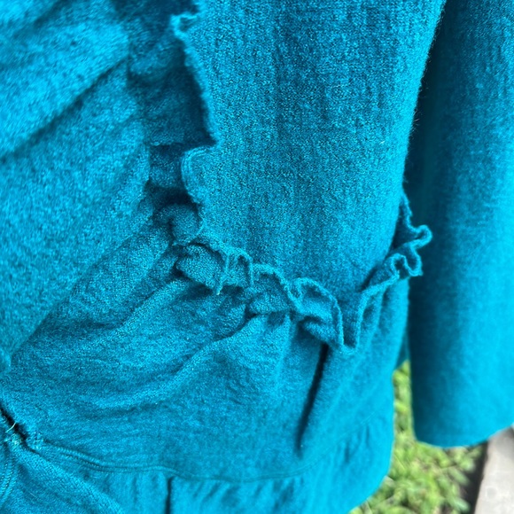 Luii teal wool cardigan jacket Anthropologie anthro large l ruffles - Picture 7 of 17